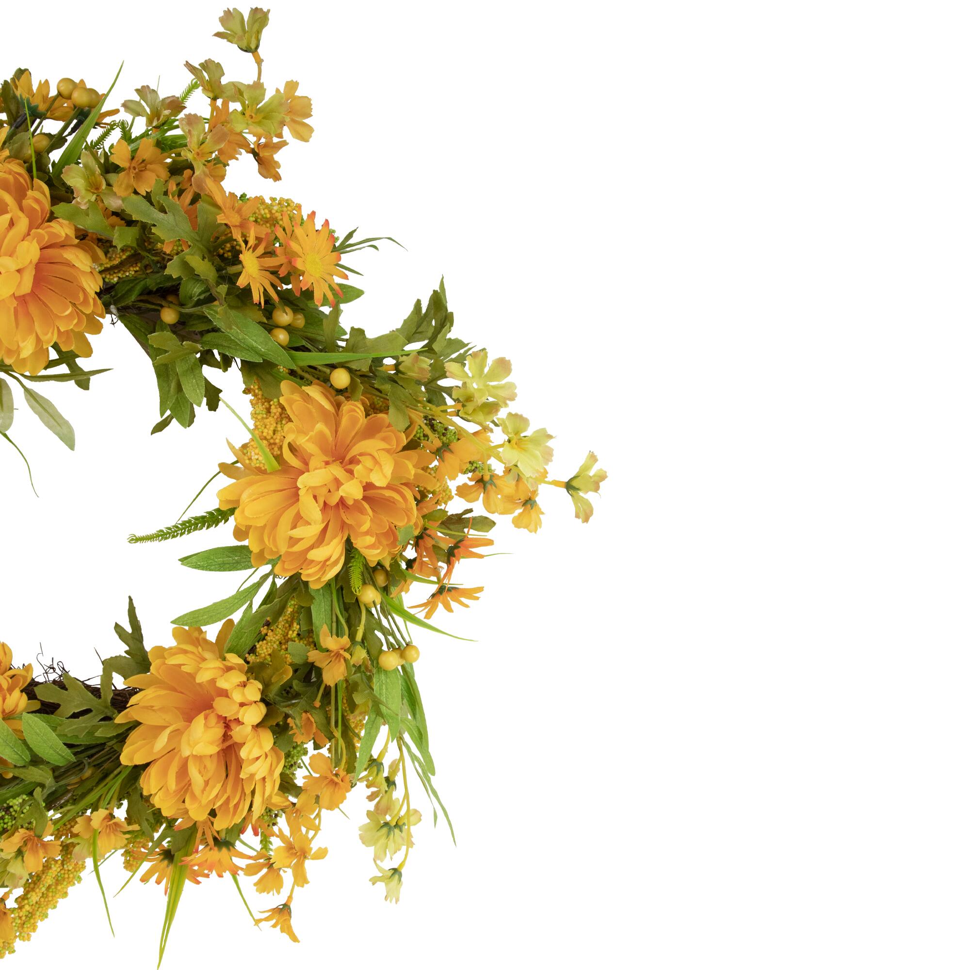 24" Yellow Peony Artificial Fall Harvest Twig Wreath